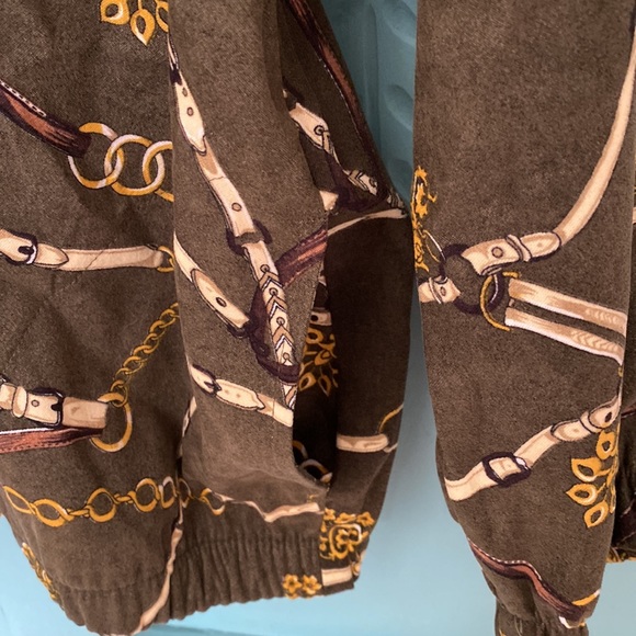 VTG BonWorth Equestrian Print Jacket. L/XL P. Green with Gold & Brown Print - Picture 3 of 11